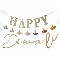 Party Delights Gold Happy Diwali Paper Banner - 1.5M< Banners