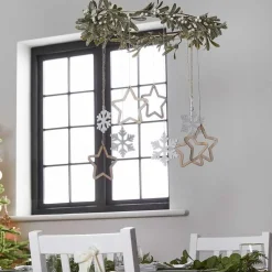 Gold Metal Hoop With Foliage & Wooden Hanging Decorations - 40Cm<Party Delights