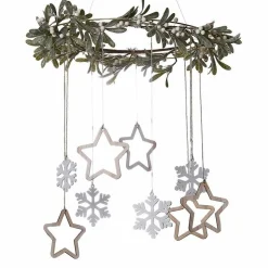 Gold Metal Hoop With Foliage & Wooden Hanging Decorations - 40Cm<Party Delights