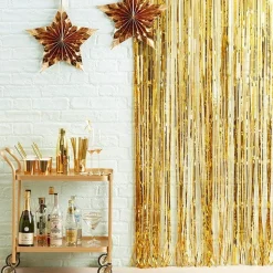 Party Delights Gold Metallic Foil Fringe Curtain< Party Backdrops