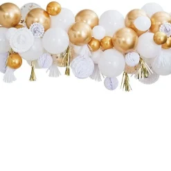 Party Delights Gold Mix Balloon Garland With Decorations - 80 Balloons< Arches & Clouds