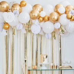 Party Delights Gold Mix Balloon Garland With Decorations - 80 Balloons< Arches & Clouds