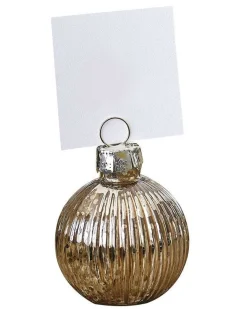 Gold Ribbed Bauble Place Card Holders (4Pk)<Party Delights