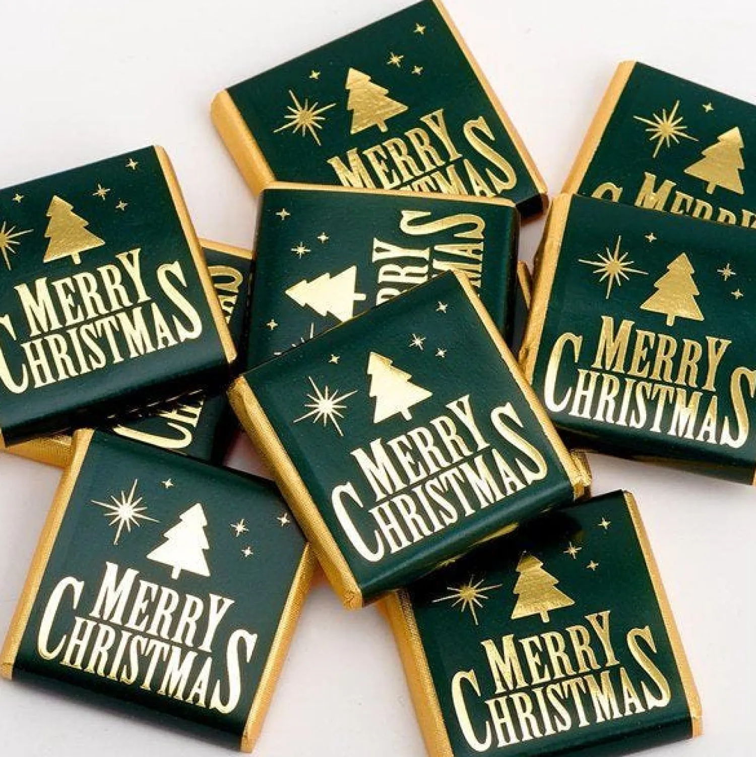 Green & Gold Merry Christmas Chocolate Neapolitans X50<Party Delights Sale