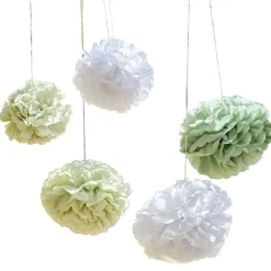 Party Delights Green And White Paper Pom Pom Decorations (5Pk)< Hanging Decorations