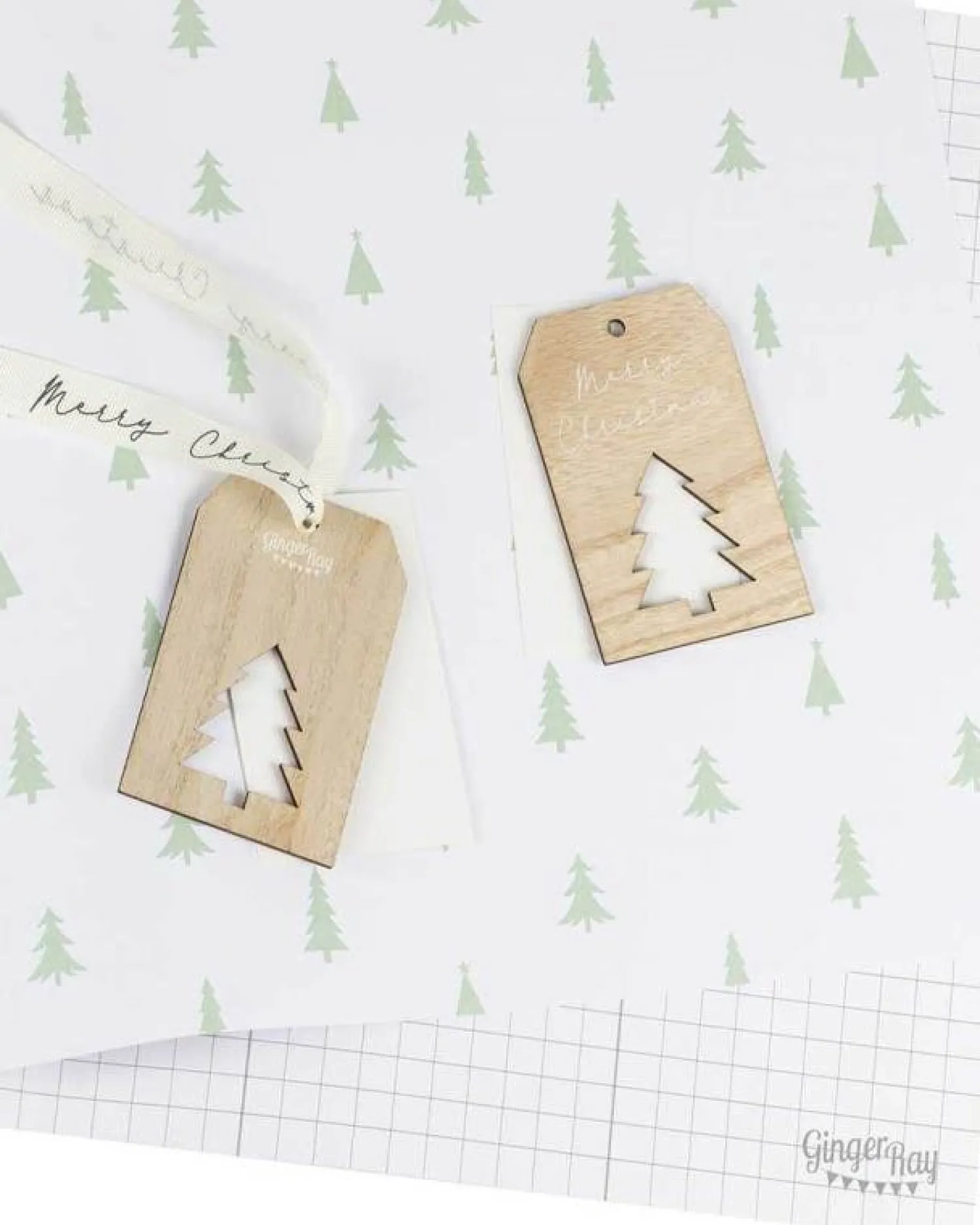 Green Christmas Tree Eco Wrapping Paper Kit With Ribbon & Tags<Party Delights Sale