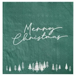 Green Merry Christmas Paper Napkins - 33Cm (16Pk)<Party Delights