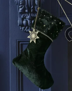 Green Velvet With Embroidery Stocking<Party Delights Clearance