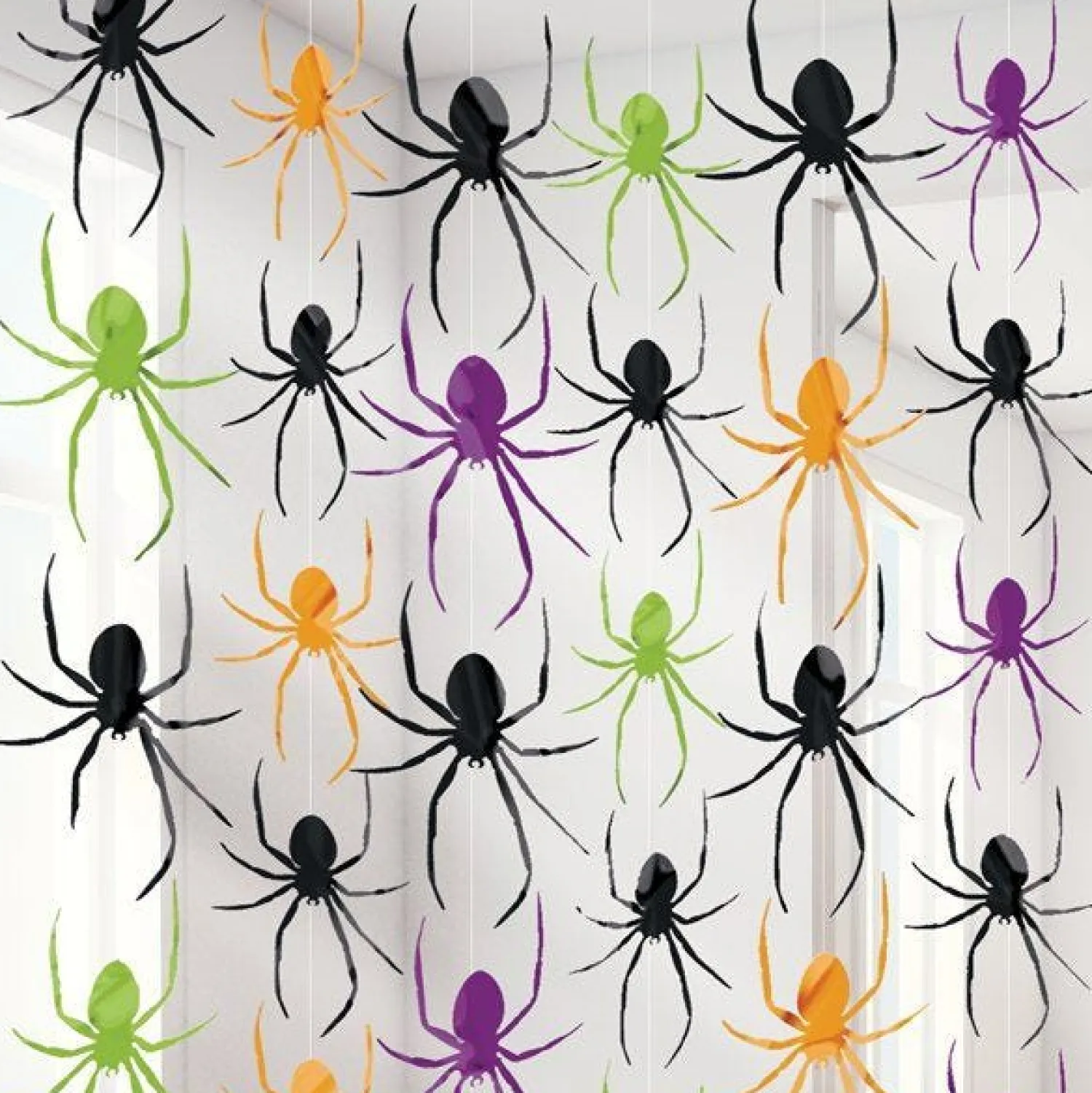 Halloween Spider String Decoration - 2M (6Pk)<Party Delights Clearance
