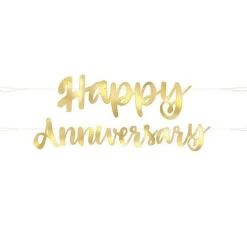 Party Delights Happy Anniversary Gold Paper Banner - 1.8M< Banners