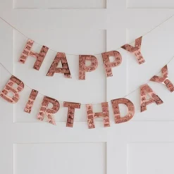 Party Delights Happy Birthday Rose Gold Fringe Bunting< Bunting