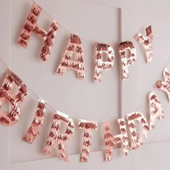 Party Delights Happy Birthday Rose Gold Fringe Bunting< Bunting