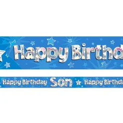 Party Delights Happy Birthday Son Blue Foil Banner - 2.7M< Banners