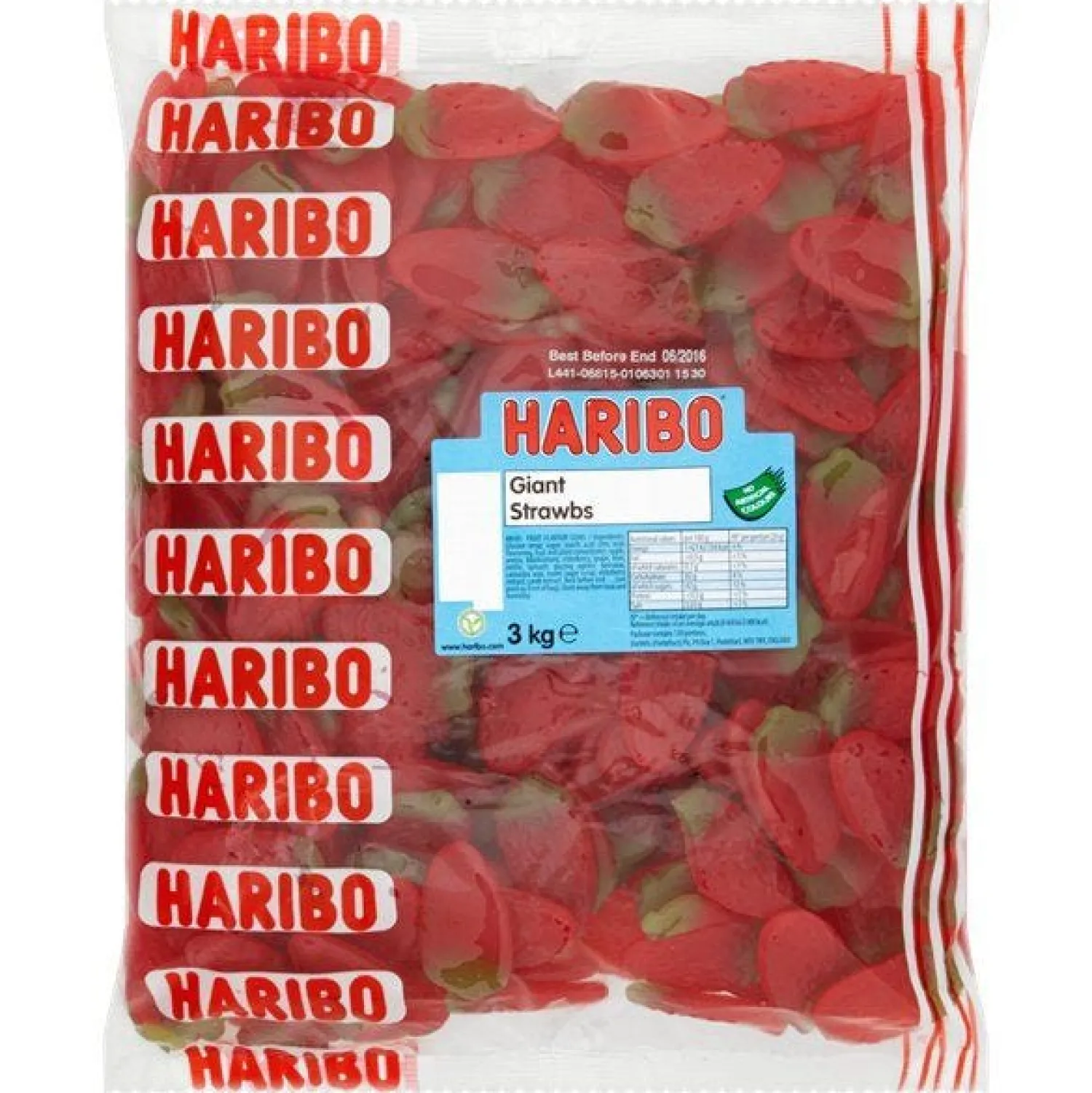 Party Delights Haribo Giant Strawbs - 3Kg< Sweets