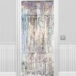 Party Delights Holographic Silver Foil Door Curtain - 2.4M X 92Cm< Party Backdrops