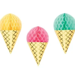 Party Delights Ice Cream Honeycomb Hanging Cutouts (3Pk)< Hanging Decorations