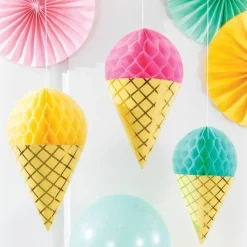 Party Delights Ice Cream Honeycomb Hanging Cutouts (3Pk)< Hanging Decorations