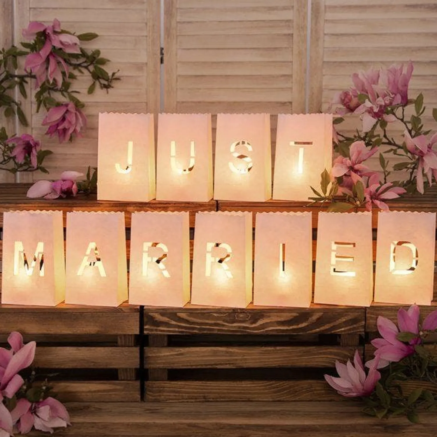 Party Delights Just Married Lantern Candle Bags - 19Cm (11Pk)< Hanging Decorations