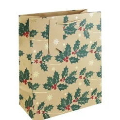 Kraft Holly Large Gift Bag - 33Cm X 26.5Cm<Party Delights Hot