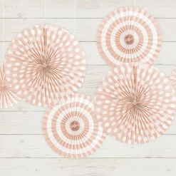 Party Delights Light Pink Patterned Paper Fans 23Cm-40Cm (3Pk)< Hanging Decorations