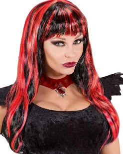 Long Black & Red Wig<Party Delights