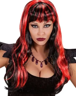 Long Black & Red Wig<Party Delights