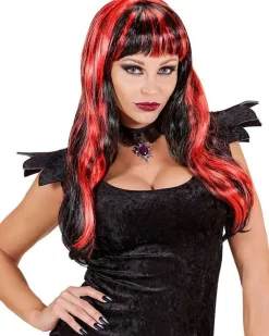 Long Black & Red Wig<Party Delights