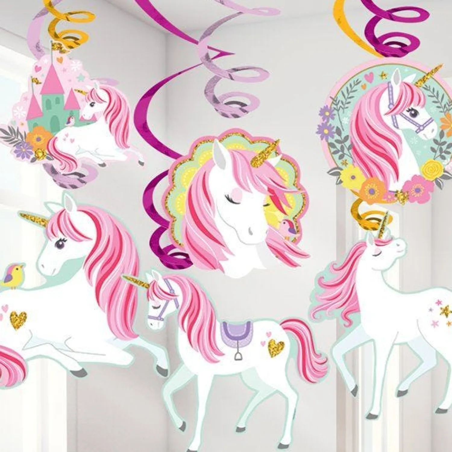 Party Delights Magical Unicorn Hanging Swirls (12Pk)< Hanging Decorations