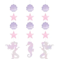 Party Delights Mermaid Shine Iridescent Hanging Cutouts - 57Cm (3Pk)< Hanging Decorations