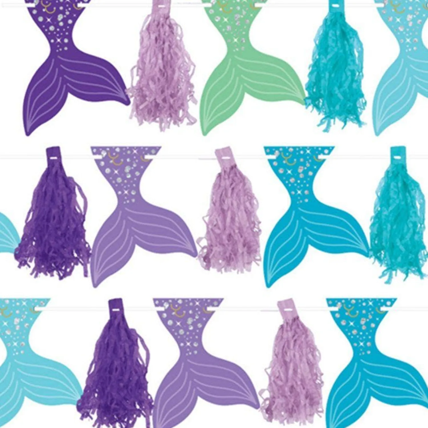 Party Delights Mermaid Wishes Glitter Tassel Garland - 3M< Hanging Decorations