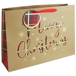 Merry Christmas Tartan Kraft Gift Bag - 44.5Cm X 32.5Cm<Party Delights Clearance