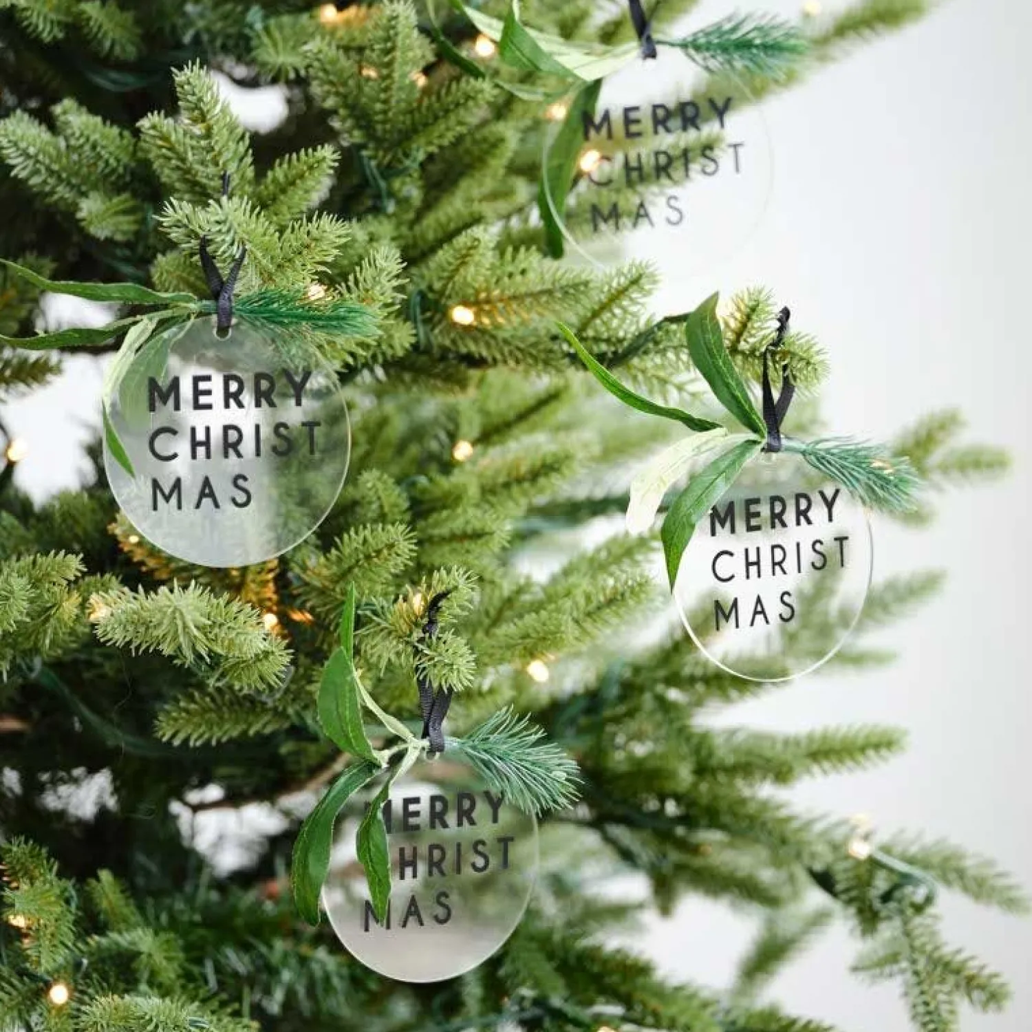 Merry Christmas With Foliage Tree Decorations (4Pk)<Party Delights Clearance