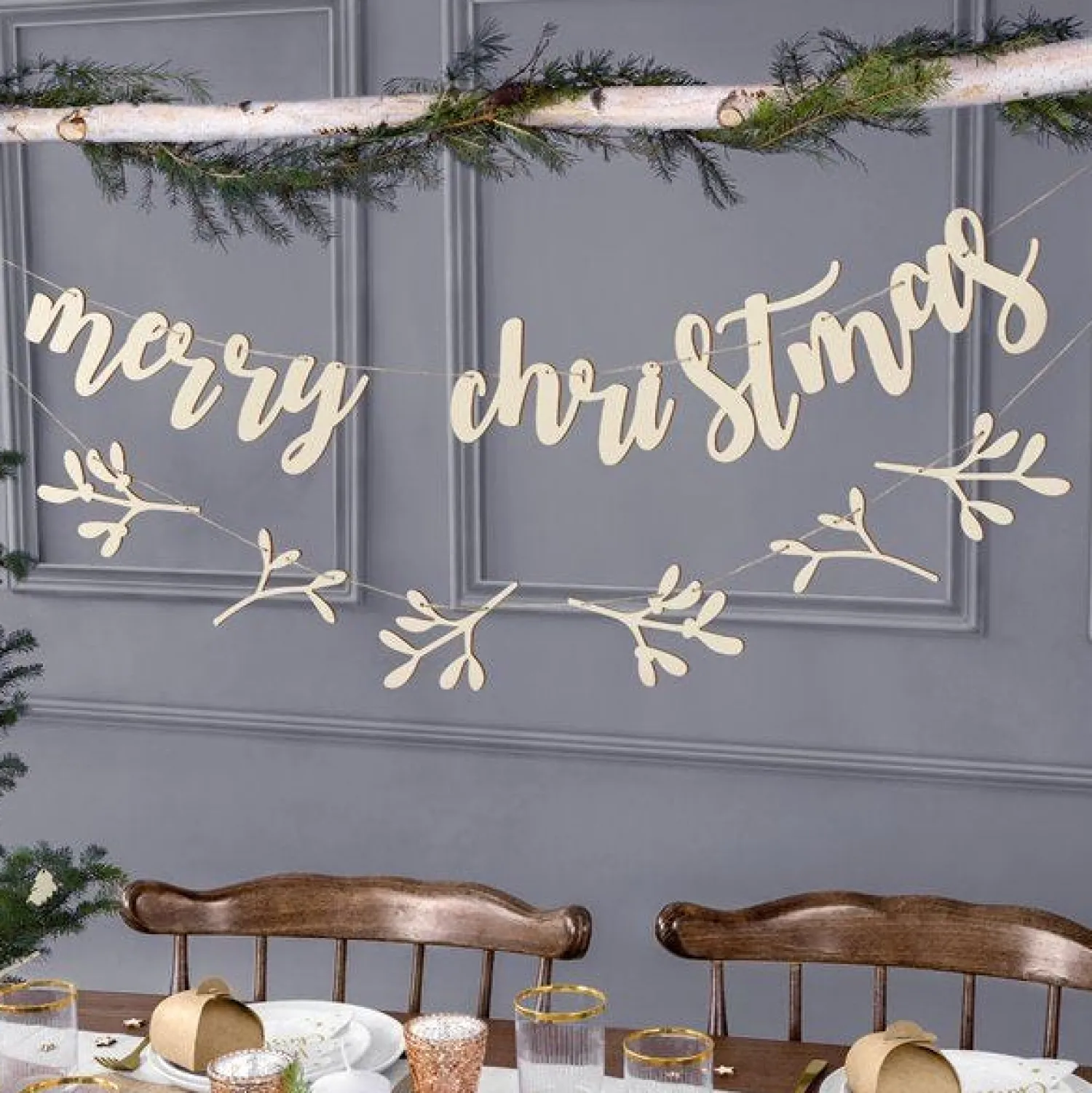 Merry Christmas Wooden Banner - 2M<Party Delights New