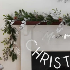 Party Delights Mistletoe, Pine Cones & Silver Foliage Garland - 1.8M< Hanging Decorations