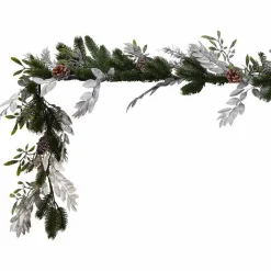 Party Delights Mistletoe, Pine Cones & Silver Foliage Garland - 1.8M< Hanging Decorations