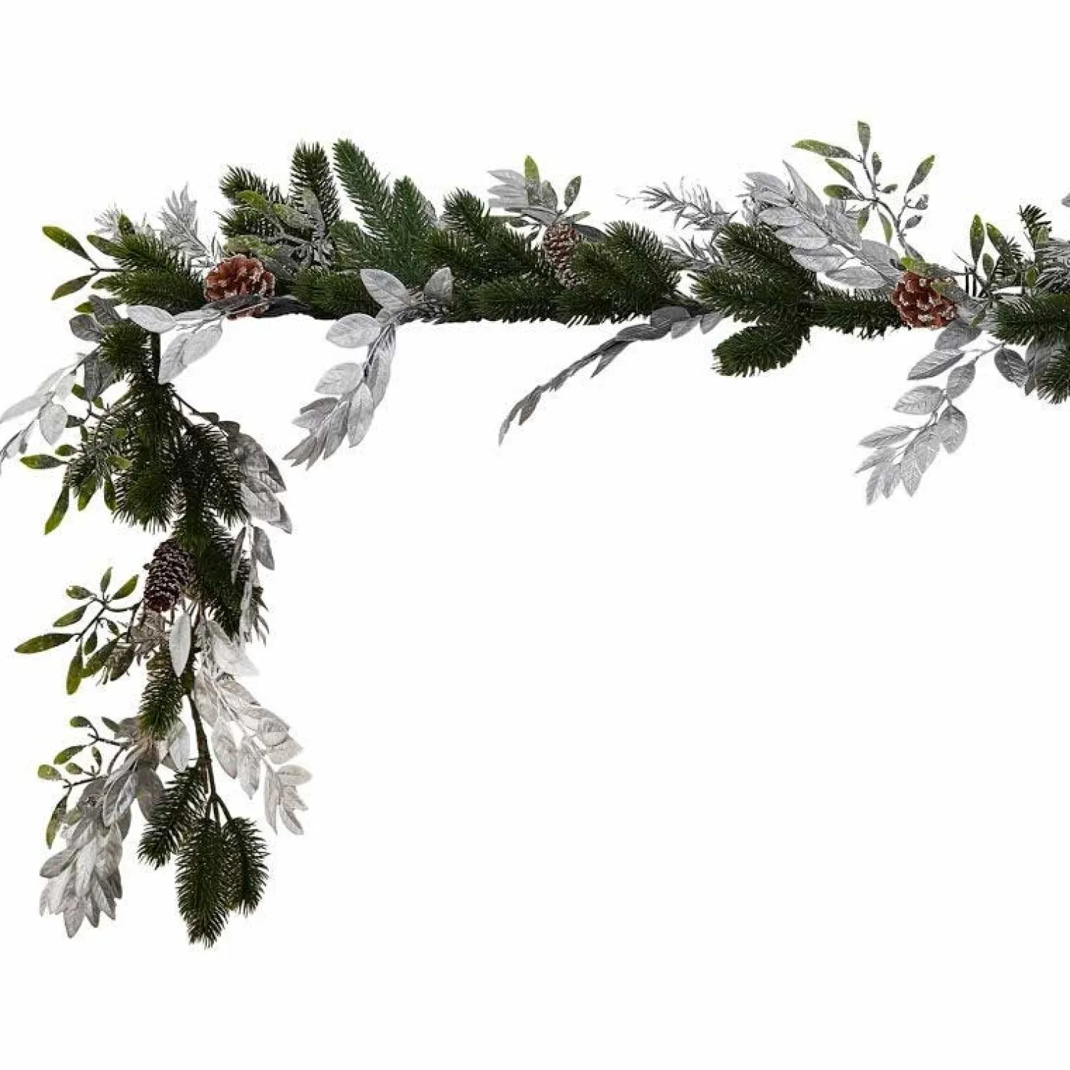 Party Delights Mistletoe, Pine Cones & Silver Foliage Garland - 1.8M< Hanging Decorations