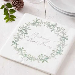 Mistletoe Weath Merry Christmas Paper Napkins - 33Cm (16Pk)<Party Delights Online
