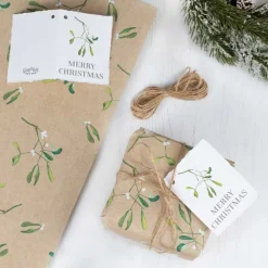 Mistletoe Wrapping Paper Kit With Ribbon & Tags - 2 Sheets (50Cm X 70Cm)<Party Delights Online