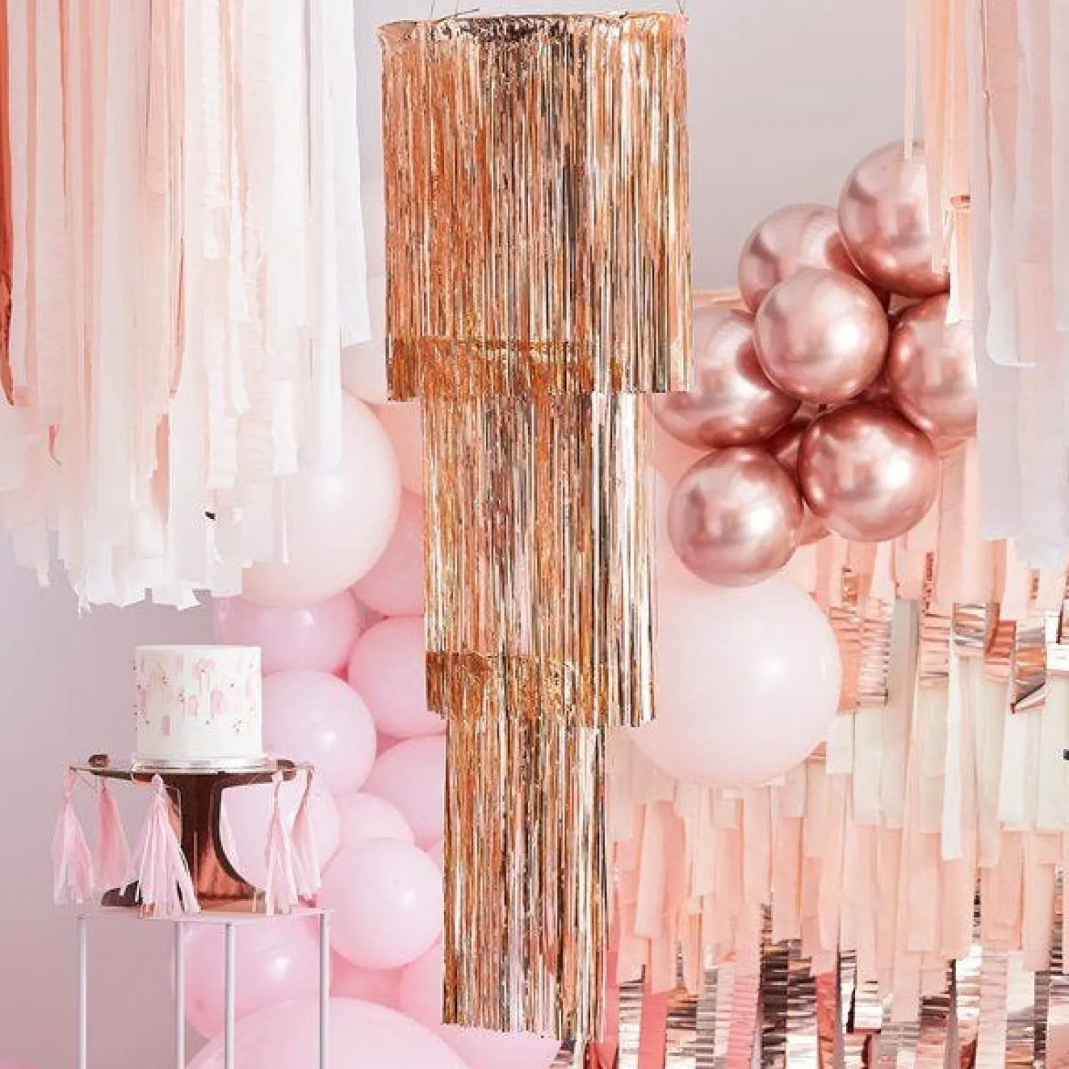 Party Delights Mix It Up Rose Gold Foil Fringe Chandelier Decoration - 1.3M X 40Cm< Hanging Decorations