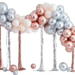 Party Delights Mixed Metallics Balloon Arch With Streamers - 95 Balloons< Hanging Decorations