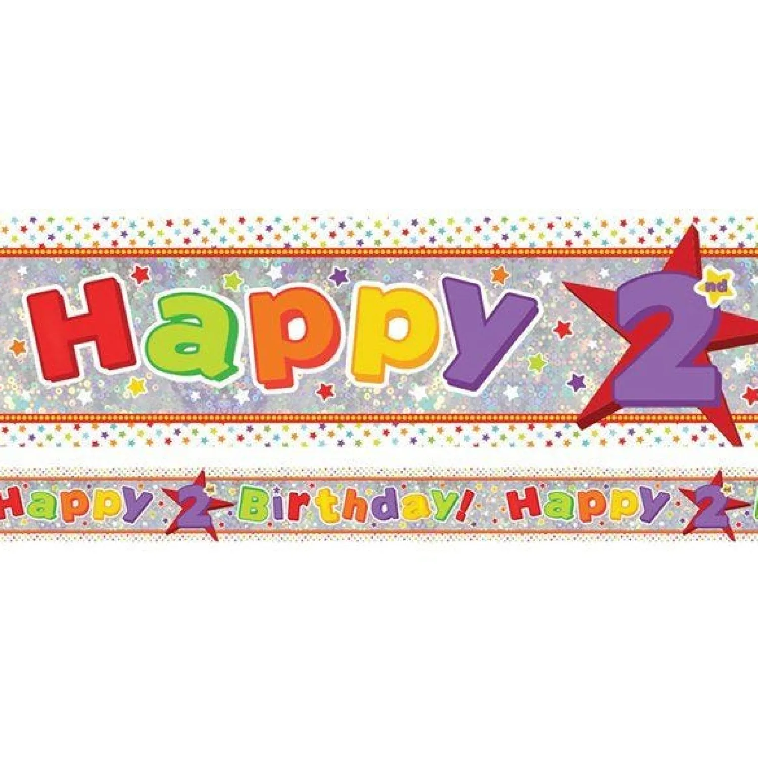 Party Delights Multi Coloured 'Happy 2Nd Birthday' Holographic Foil Banner - 2.7M< Banners