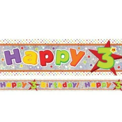 Party Delights Multi Coloured 'Happy 3Rd Birthday' Holographic Foil Banner - 2.7M< Banners