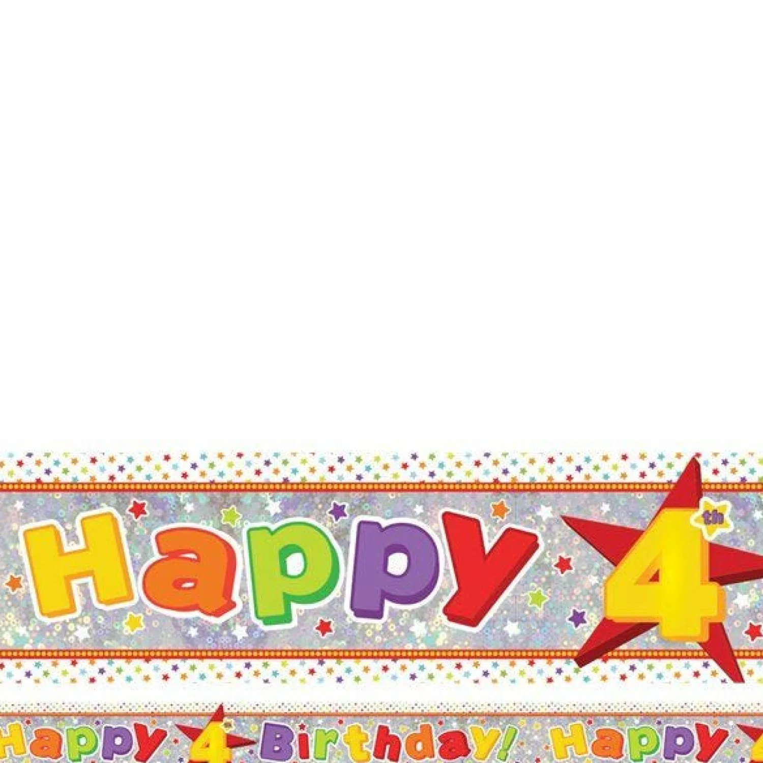Party Delights Multi Coloured 'Happy 4Th Birthday' Holographic Foil Banner - 2.7M< Banners