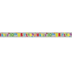 Party Delights Multi Coloured 'Happy 10Th Birthday' Holographic Foil Banner - 2.6M< Banners