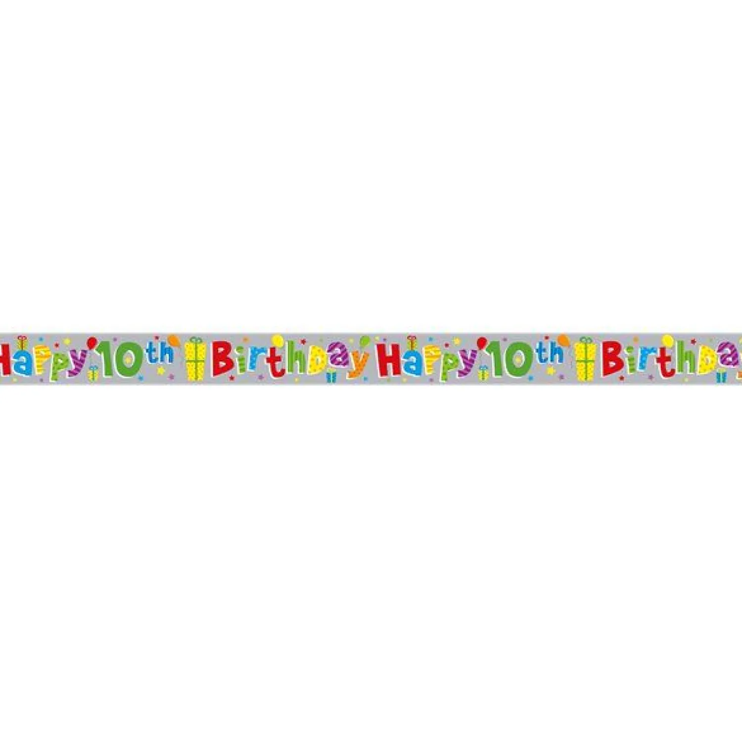Party Delights Multi Coloured 'Happy 10Th Birthday' Holographic Foil Banner - 2.6M< Banners