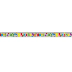 Party Delights Multi Coloured 'Happy 10Th Birthday' Holographic Foil Banner - 2.6M< Banners