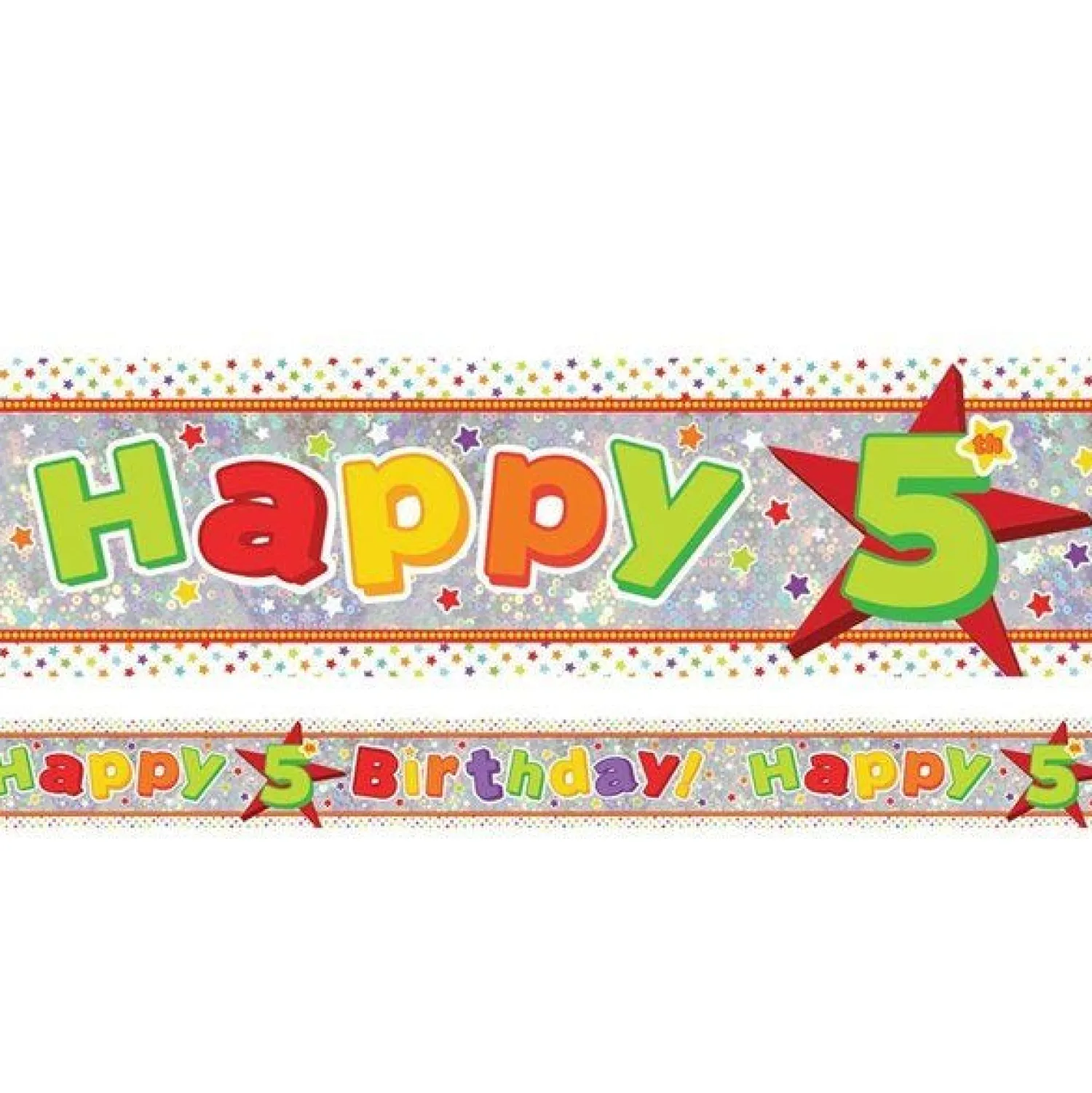Party Delights Multi Coloured 'Happy 5Th Birthday' Holographic Foil Banner - 2.7M< Banners