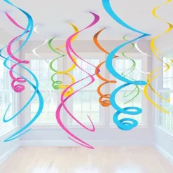 Party Delights Multicoloured Hanging Swirls Decoration - 55Cm (12Pk)< Hanging Decorations