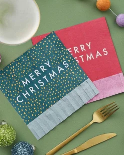 Multicoloured Merry Christmas Paper Napkins (16Pk)<Party Delights Sale