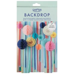 Party Delights Multicoloured Streamer Backdrop With Honeycombs & Fans< Hanging Decorations